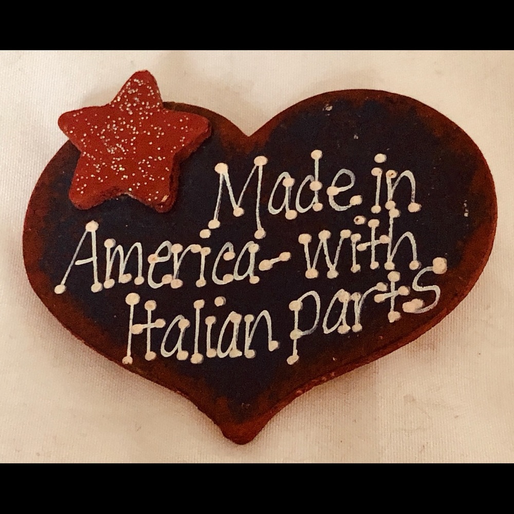 Fun Italian Parts Pin”Made in America with Italian Parts”